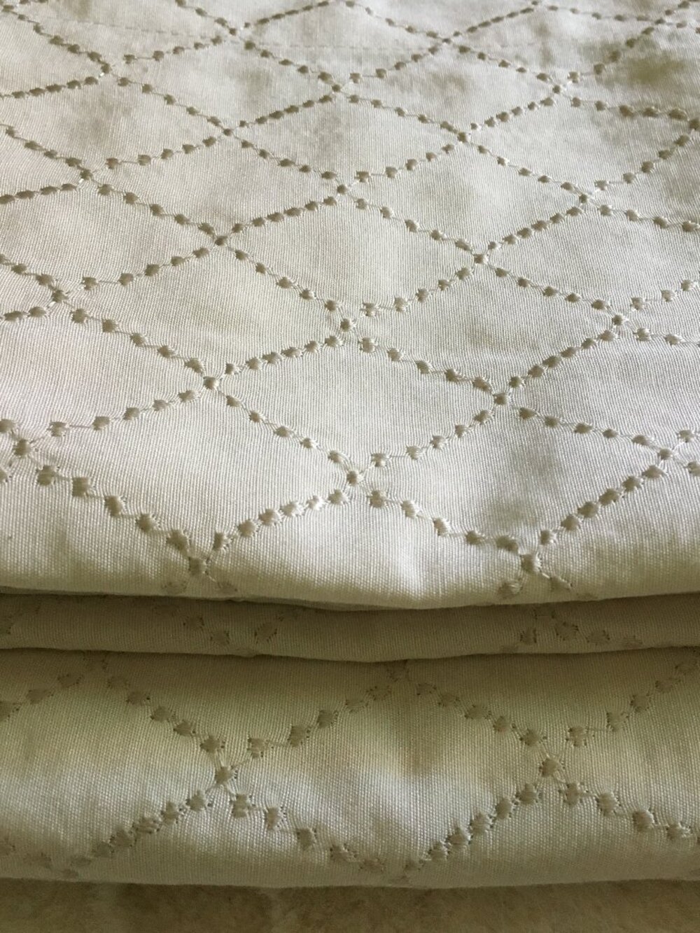 Calvin Klein Luxury Thick Embroidered Diamond Trellis Curtain Panels Ivory